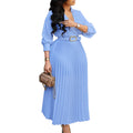 C8622export women's clothing new arrivalelegancelongpleateddressfashionv neckfashionpure color cross-border dress