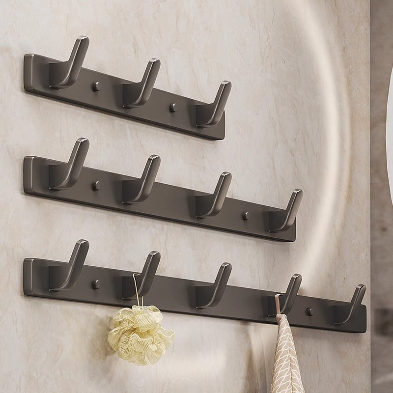 Wall-mounted over-the-door hook rack - no drilling required, adhesive hook strip for entryway, strong load-bearing capacity for clothes and hats