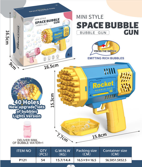 hot selling 40-hole space light bubble machine mini version gatling electric bubble blowing handheld kids toys