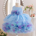 Puff skirt first birthday oblique princess dress summer flower dress birthday kids dress performance costume half sleeve girl 3d