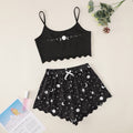 New moon and star print cami top and cosmic starry sky print shorts women's loungewear set