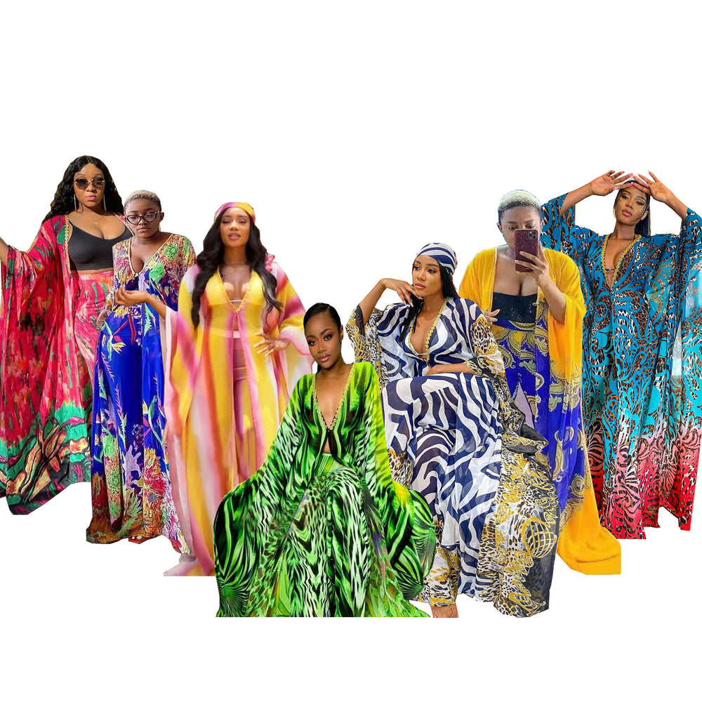 supply summerelegant chiffon v neck chiffon outwear shawl loosepantstwo-piece set multiple colors