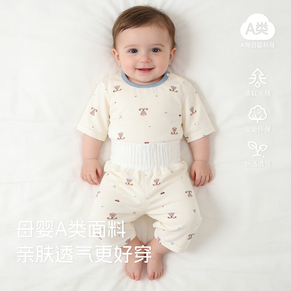 Baby pajamas mocotton thin style kids' loungewear summer boys' and girls' three-quarter sleeve air conditioning suit high-waisted set
