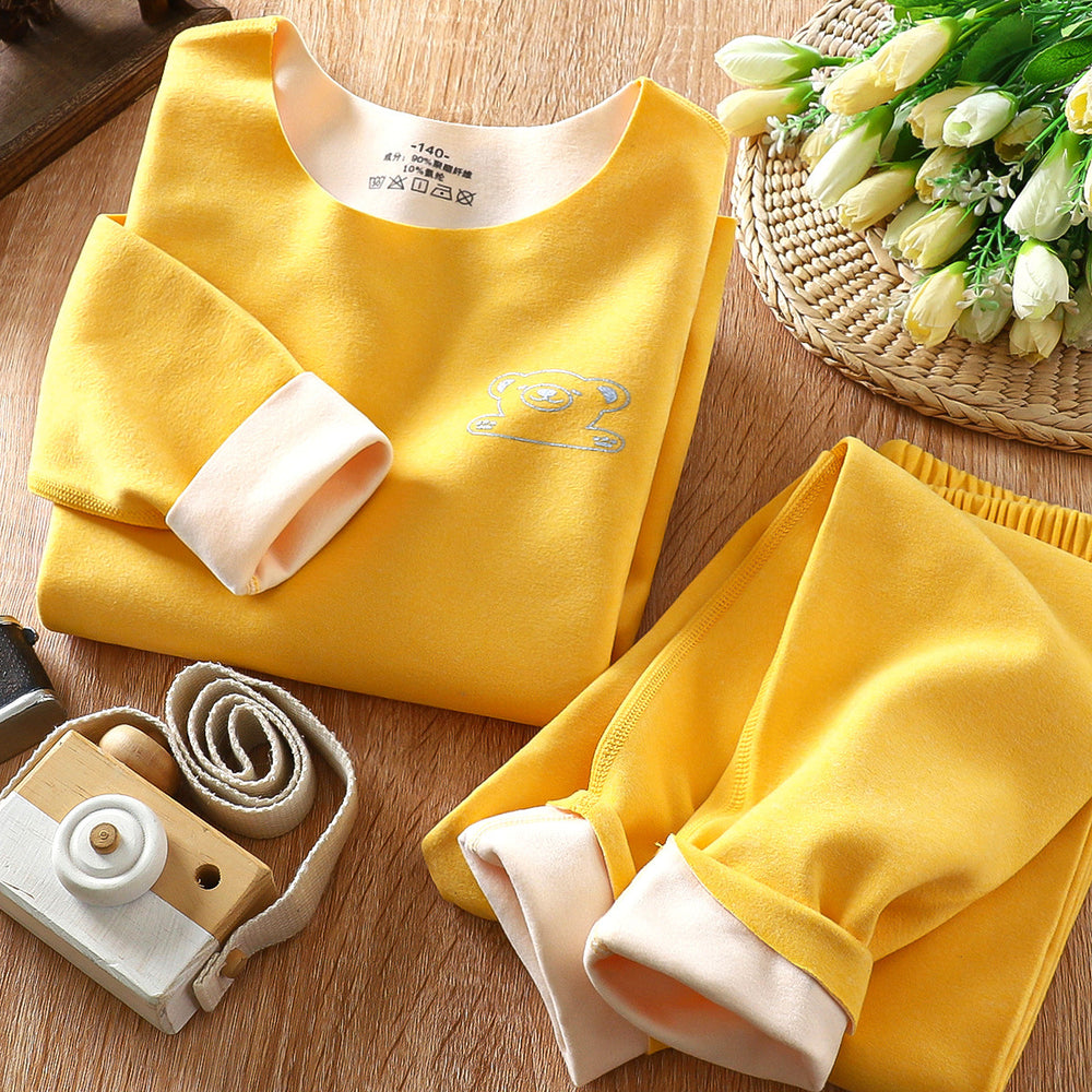 Kids seamless heattechintimatessuit douyin youth ab face boys and girls double-sided brushed autumn clothes autumn pants velvet