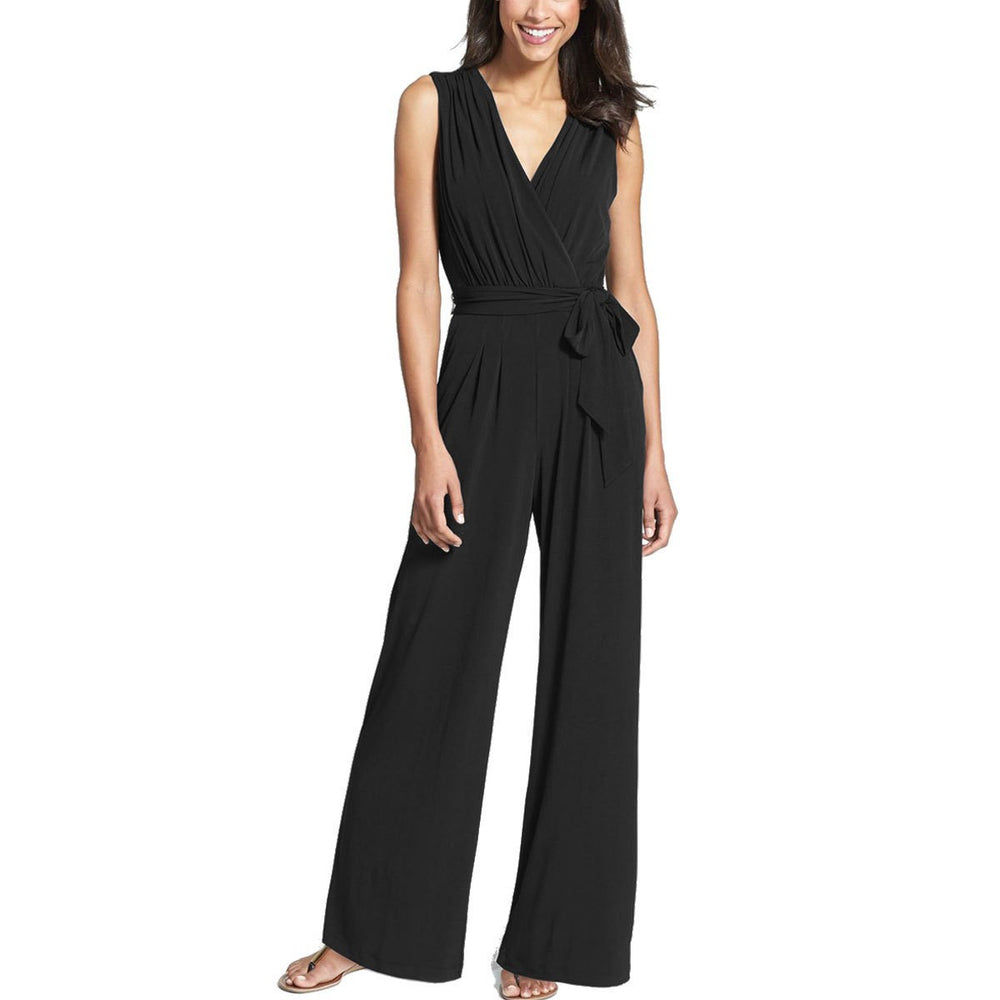 cross-border european and american women's pants  wide-leg jumpsuit sleeveless v-neck romper pants