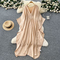 European and american fashion deep v-neck batwing sleeve dress - women's  summer loose fit, slimming, oversized, flattering, and long dress