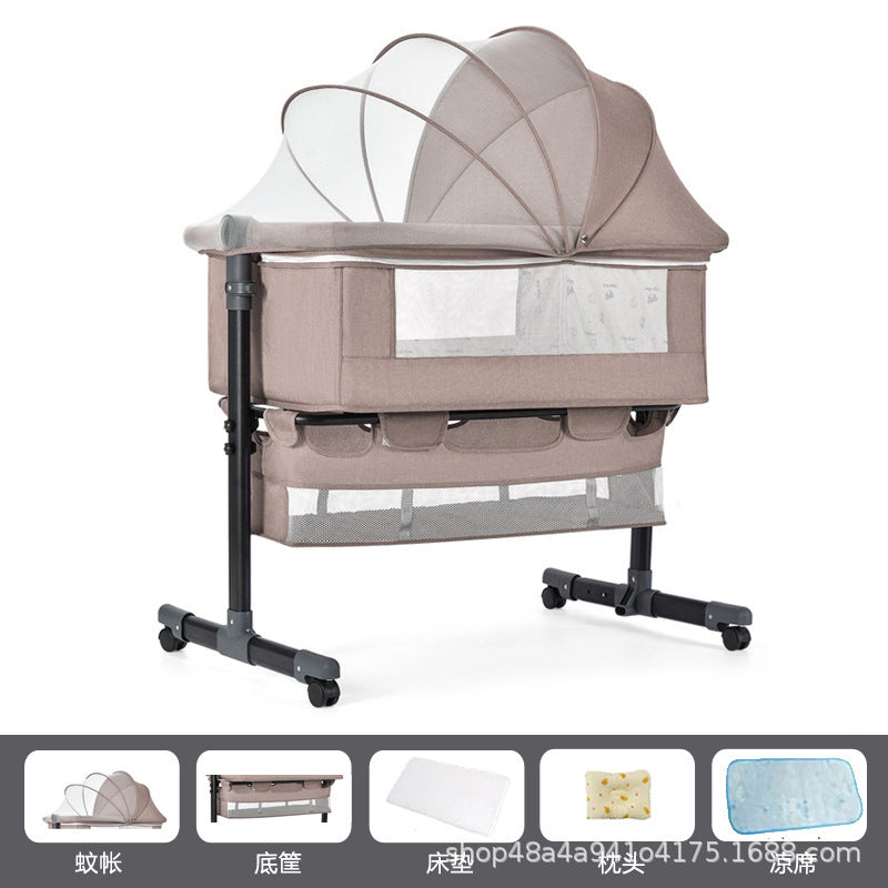 Newborn multifunctional crib convertible to big bed, baby bed, bassinet, foldable, mobile, adjustable height, portable