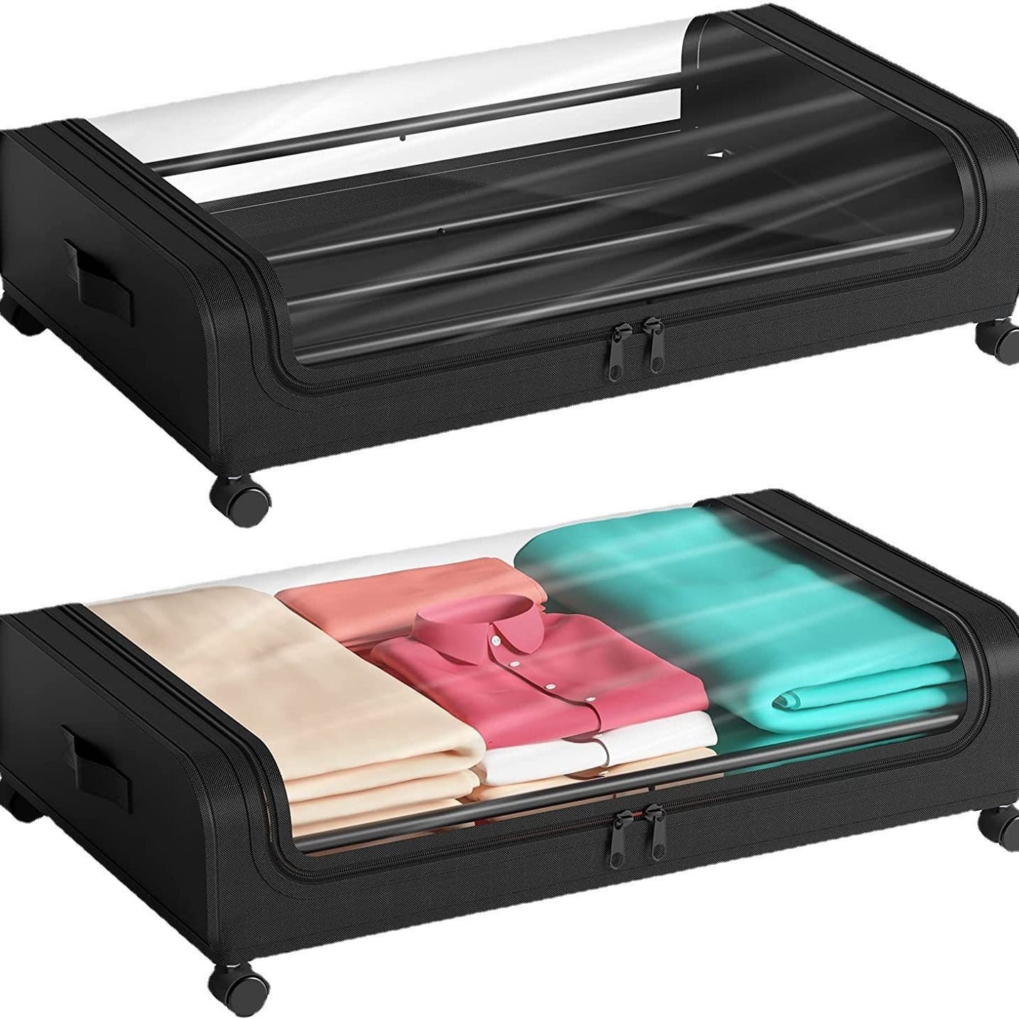 square bed bottom rack under bed clothing shoes quilt book storage box wheeled mobile trolley