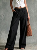 women's spring/summer new arrivals: european and american style pants -  solid color cotton linen loose fit wide leg trousers for women