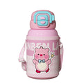 Kids' insulated water bottle, 316 food-grade stainless steel, eco-friendly pu sleeve, double-drink straw cup for elementary school students
