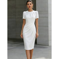 european and american independent station new arrival round neck pleated waist dress
