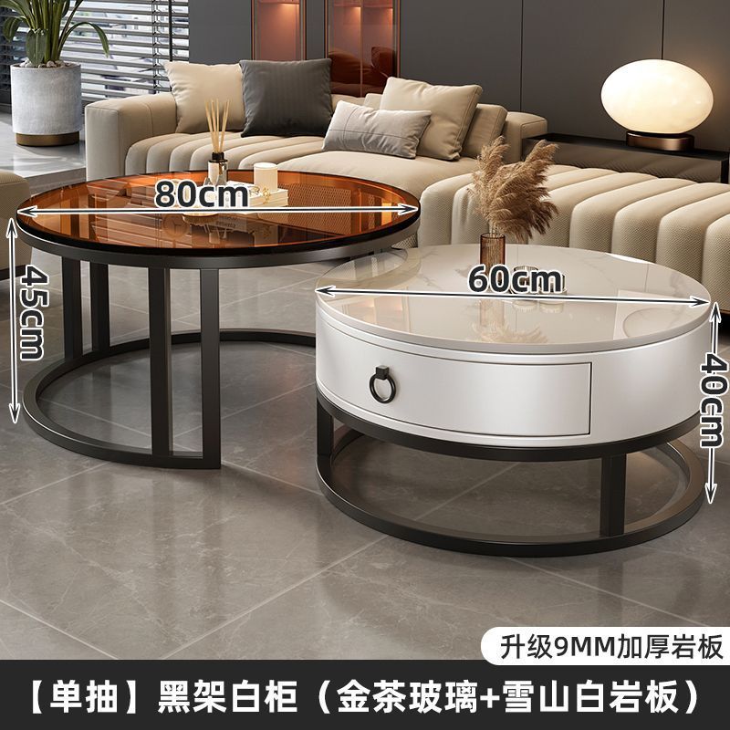 Rock slab coffee table living room solid wood table balcony small apartment for homecasualaccessible luxury round side table retractable combination