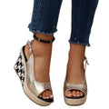 Exportnew arrival wedge woven hemp rope high heel fish mouth back hollow sandals casualwaterproof platform thick sole high heel women's shoes