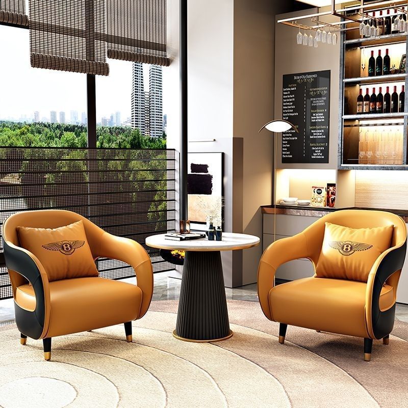 Minimalist commercial reception area casual sofa small round table set hotel reception negotiation table and chairs business leather sofa