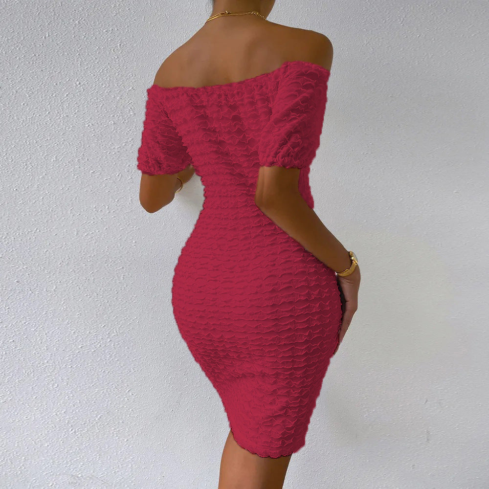 Amazon fashion cross-border women's summer  one-shoulder short sleeve off-shoulder sexy bodycon mini dress