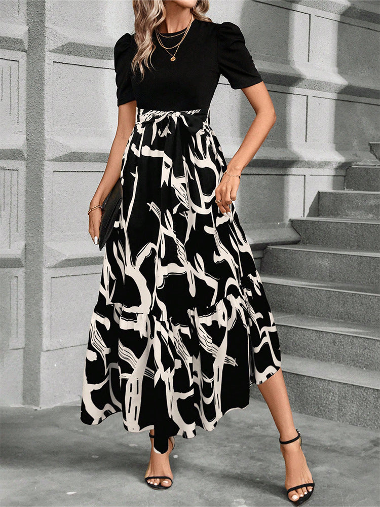 Amazon  european and american women's floral print high-waisted elegant chiffon dress - chic & versatile for work