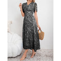 cross-border code new arrival  original women's elegant v-neck printed fitted dress