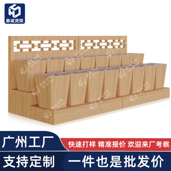 Rice grain barrels Wooden shelves Rice grains Bulk weight Dried fruit Grain and oil store Bucket cabinet Cabinet display rack