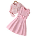 girl pink suit small fragrant outwear vest lapel long skirt bows belt kids skirt dress
