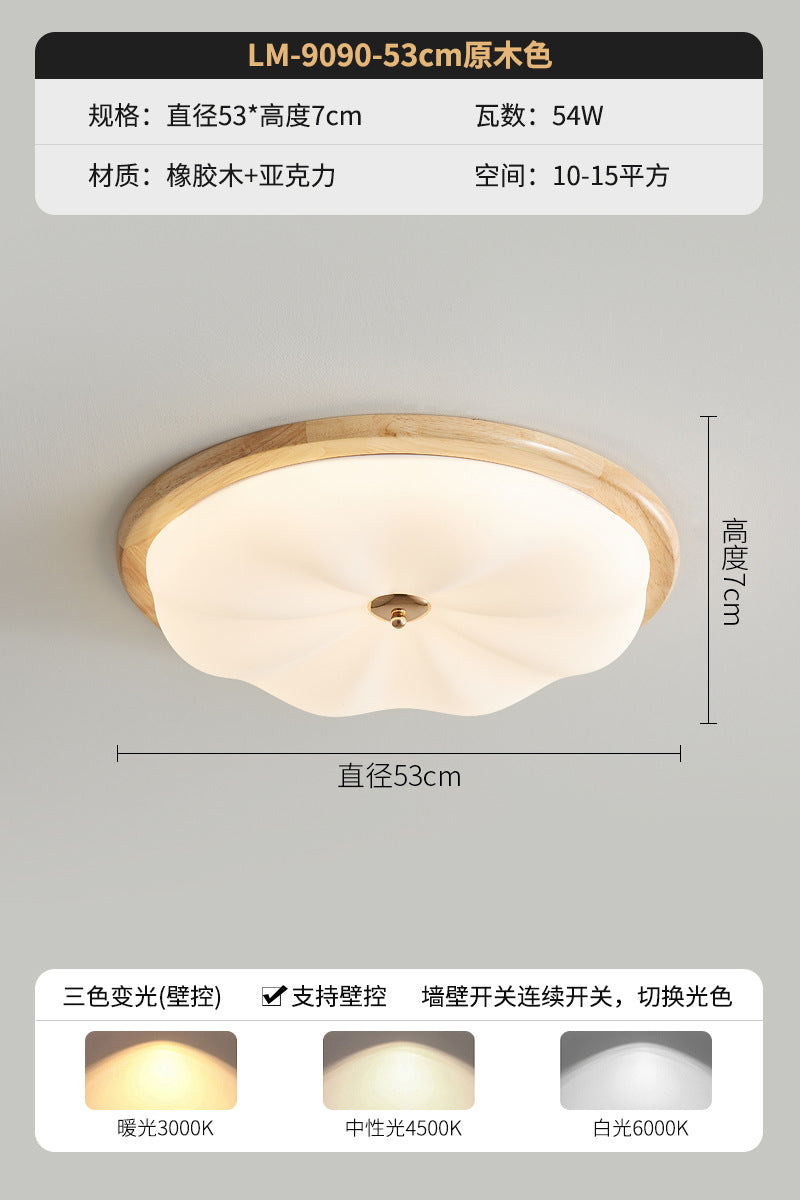 Bedroom light ceiling light cream antique walnut color simple retro solid wood eye protection master bedroom book room lighting