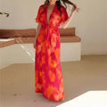 cross-border european and american women's clothing: new summer fashion sexy tie-dye print v-neck vacation style slimming dress