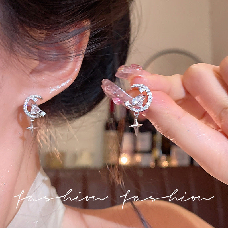 2026 new arrival: trendy silver star pendant moon earrings - women's unique, fashionable, exquisite, and versatile earrings wholesale