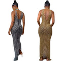 X5259 european and american fashion   sexy backless nightclub party dress rhinestone see-through maxi dress for women