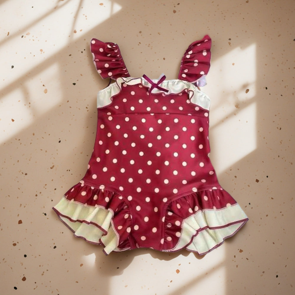 Baby girl swimsuit, cute summer style, backless swimsuit, kids' one-piece swimsuit, trendy polka dot swimwear