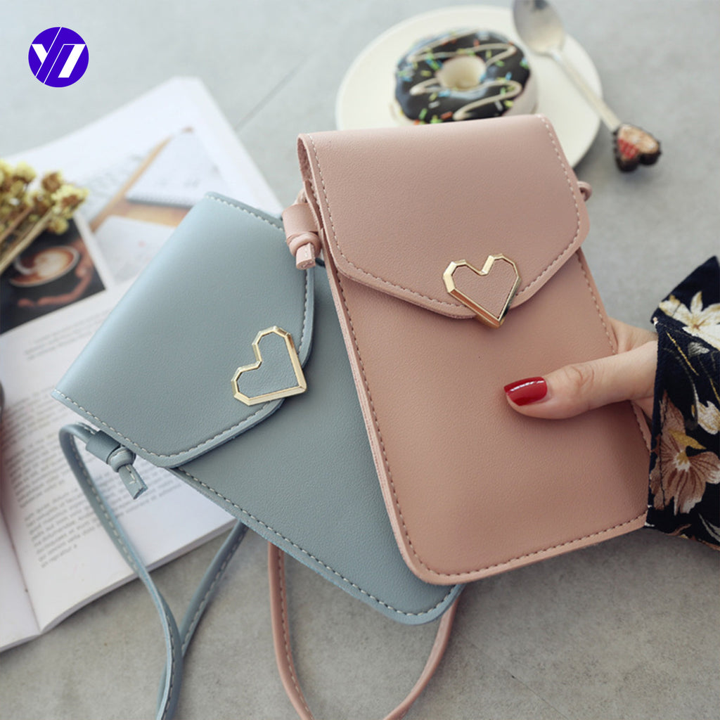 Simple Women's Wallet Mini Crossbody Shoulder Bag PVC Mobile Phone Bag Wallet Touch Screen Heart Leather Tote Bag