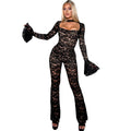 European and american cross-border  fall/winter new fashion sexy hollow-out flare sleeve lace jumpsuit pants wholesale for export