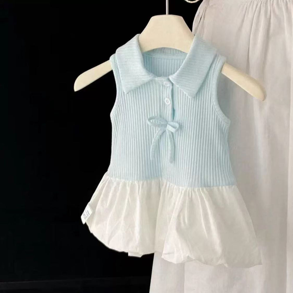 New arrival style kids girl summer dress lapel preppy style vest dress baby girl sleeveless princess dress trendy