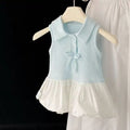 New arrival style kids girl summer dress lapel preppy style vest dress baby girl sleeveless princess dress trendy