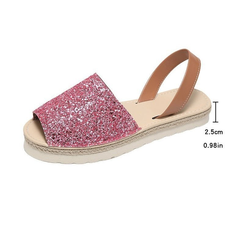 Export sequinflats fish mouth sandals women's fashionplus size shiny open toe soft bottom sandals cross-border export shoes wholesale