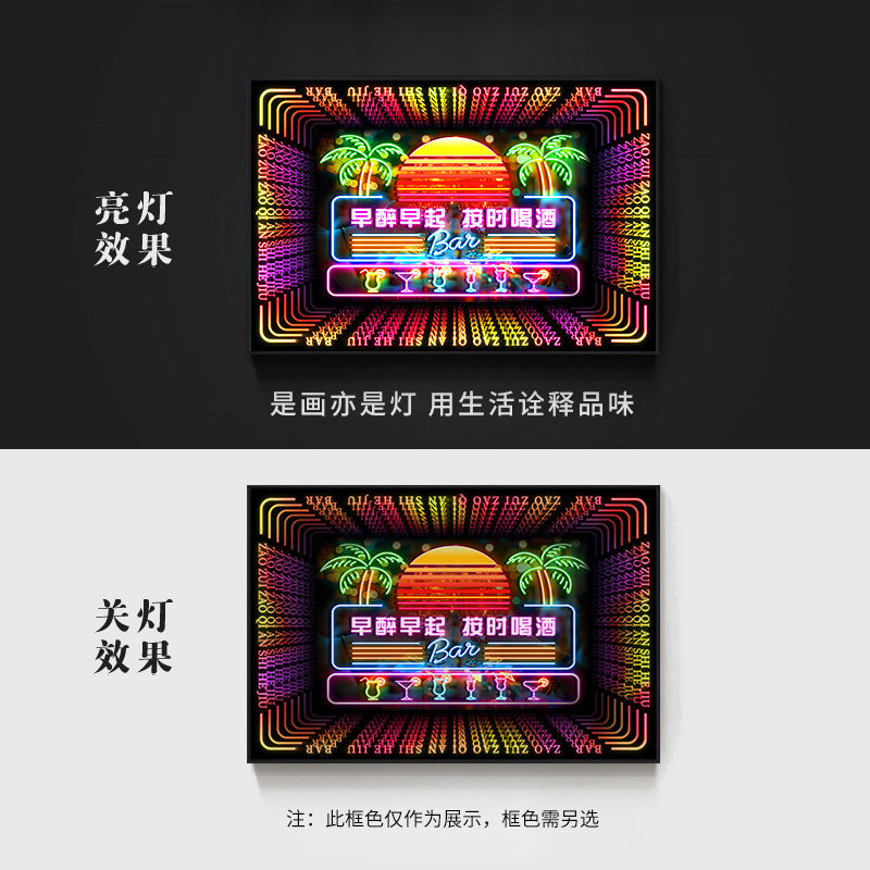 Bar wall decoration painting clear led neon lights luminous characters hanging paintings BBQ shop KTV box pub with lights painting