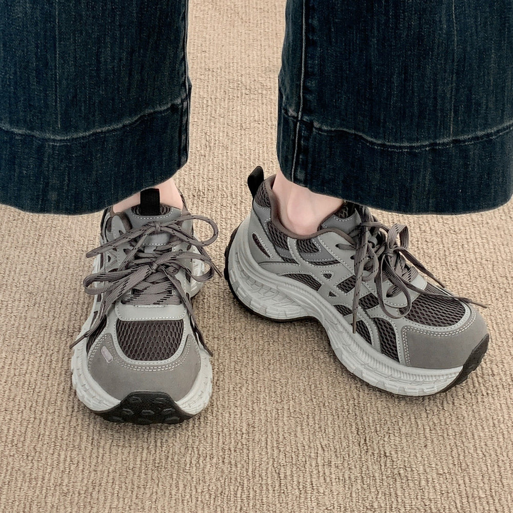 Chunky platform sneakers for women - 2026 spring new arrival: breathable mesh, lightweight, height-boosting, casual athletic running shoes for petite women