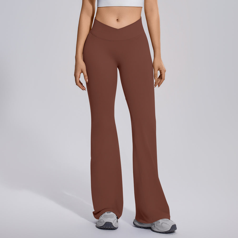 fully matte nylon cross high waist peach hip flared pants seamless quick-drying yoga fitness wide-leg pants for women