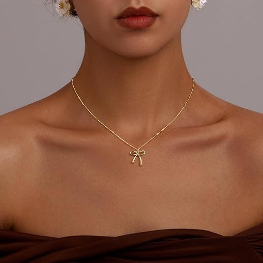 e-commerce amazon cute bow gold necklace factory direct sales