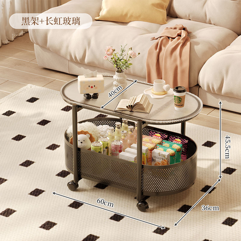 Cream style movable coffee table small apartment living room sofa side cabinet side coffee table simple modern storage trolley