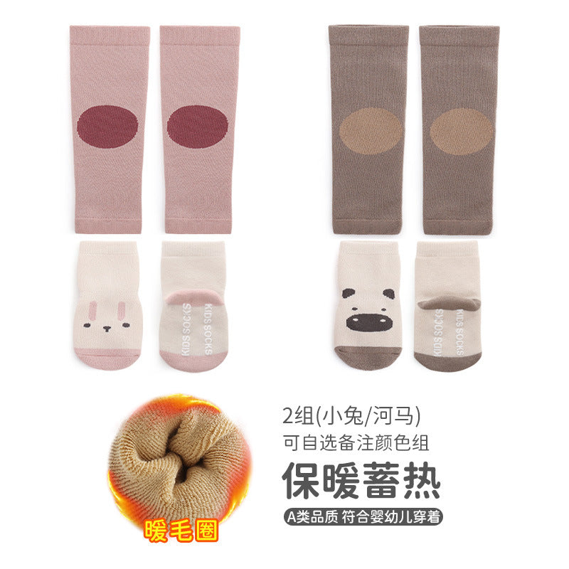 Babibele newborn crawling suit autumn and winter style dot glue non-slip cartoon terry heattech floor socks knee pads suit