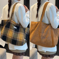 autumn/winter hot-selling double-sided backpack - women's niche plaid design shoulder bag - large capacity versatile tote bag