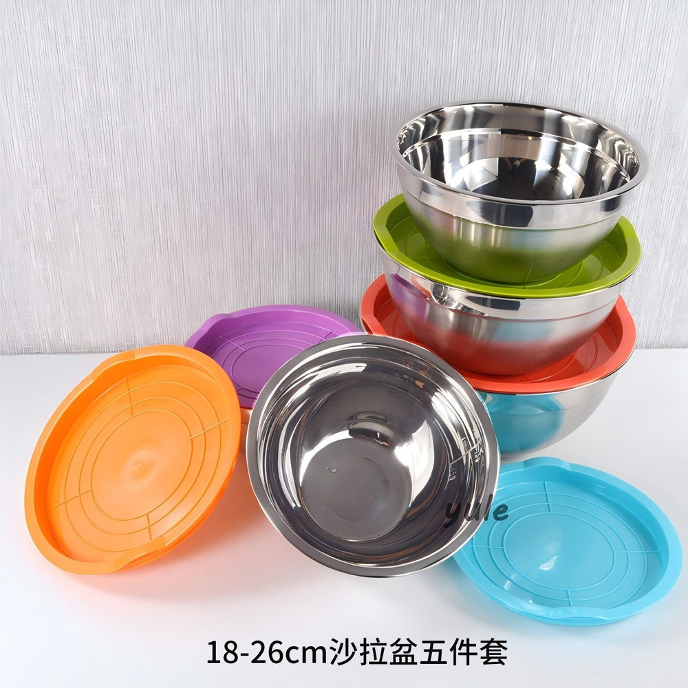 stainless steel cooking basin suitfor home baking and mixing basin, egg beating basin with lid, multi-purpose salad bowl, kimchi bowl