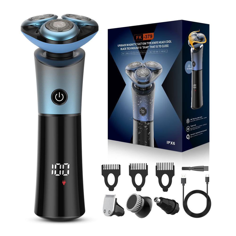 3-in-1 magnetic floating triple-blade electric shaver for men - washable, quick-charge, multi-function razor set