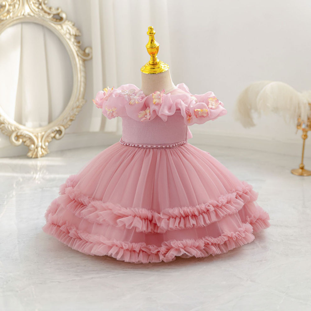 Ready-to-ship new floral cake princess dress - baby girl's first birthday party gown