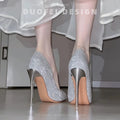 Silver 10cm stiletto heels, women's crystal wedding shoes for 2026, bridal shoes, single shoes, bridesmaid shoes, understated luxury, high-end style