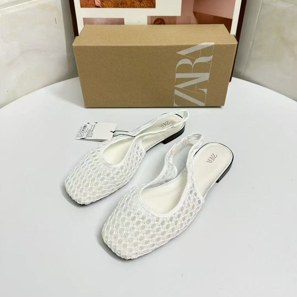 Za korean style mesh fishnet closed-toe sandals women's 2025 new summer niche flat backless sandals single shoes women
