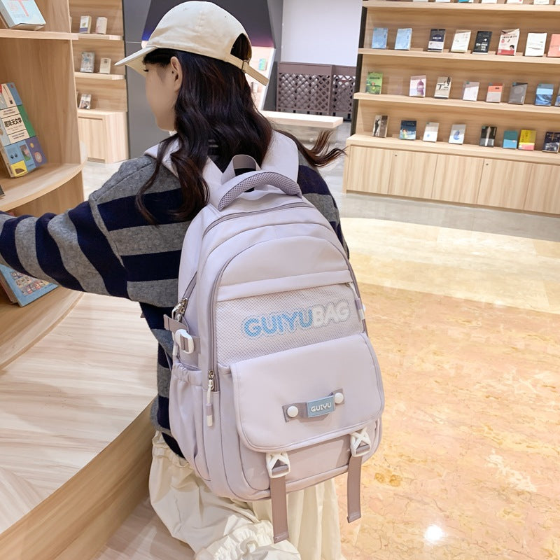 New schoolbag female middle school students simple and versatile large capacity fashion solid color backpack high school students college style backpack