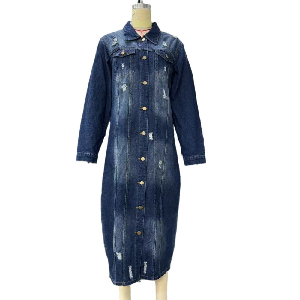 Amazon  women's denim jacket  european and american new trendy washed blue distressed slim-fit denim windbreaker