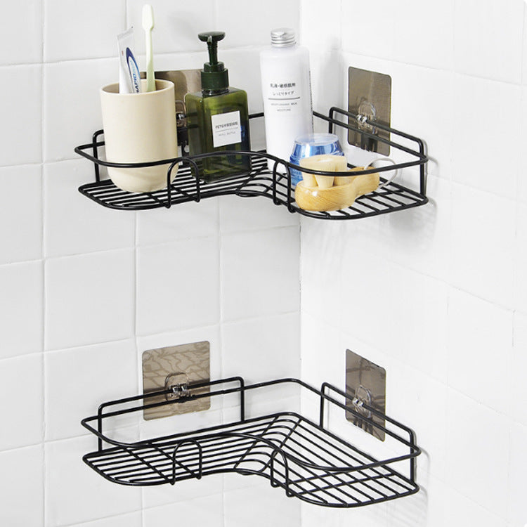 Bathroom rack corner bathroom corner rack toilet wall hanging wrought iron storage rack kitchen non-punching tripod