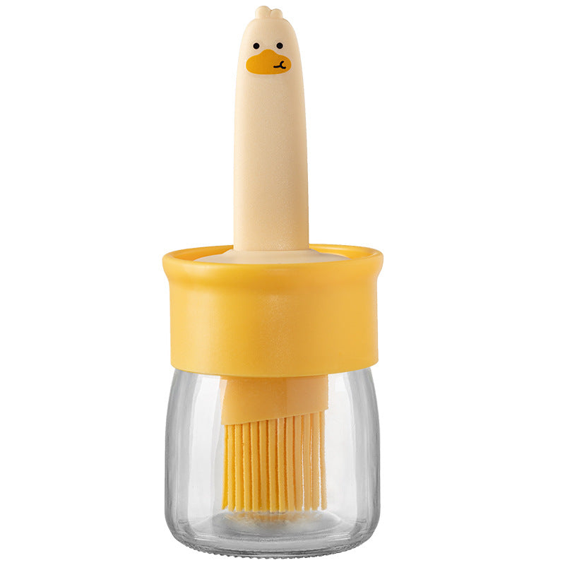 Cartoon oil brush with bottle, kitchen household high temperature resistant oil brush, integrated food grade silicone oil pot brush with oil bottle