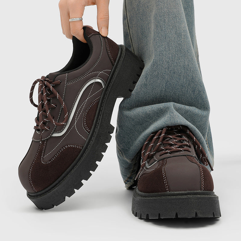 British style retro derby shoes for men to increase height patchworkcasual leather shoes classy sense punk fashionthick sole big toe shoes trendy